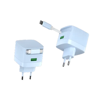 GP0353 30W 1C1A PD Wall Charger with built-in 70cm Retractable Cable