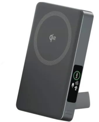 PB0608A Qi2  30W  10000mAh Magnetic Power Bank with Bracket and TFT Digital Display