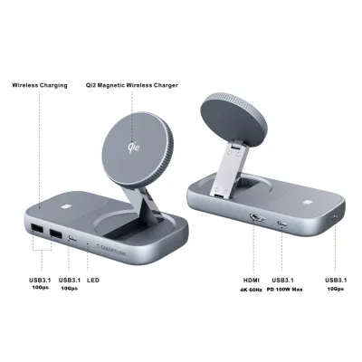 PU0902 3-in-1 Qi2.2  25W  Stand & Docking with Wireless Charger for iPhone