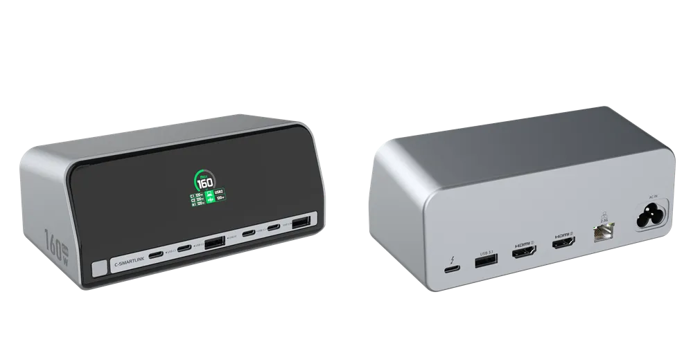 PU1002A MST HUB &160W Power Docking Station with Digital Display Screen