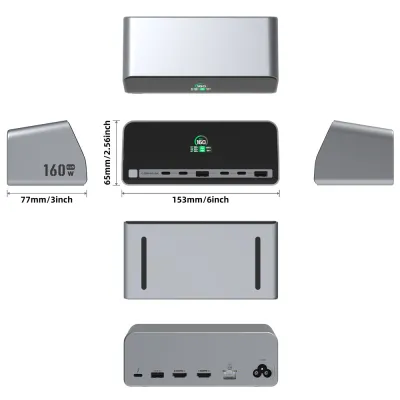 PU1002A MST HUB &160W Power Docking Station with Digital Display Screen