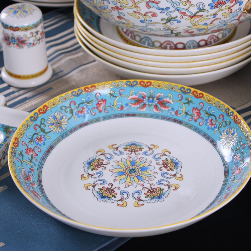 Ceramic Blue Color Design Bone China Dinner Set Tableware Round Dinnerware Plate Sets