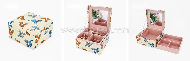 Large Capacity Paper Cardboard Jewelry Organizer Box Drawer Box For Rings Earrings Bracelets With Mirror 6