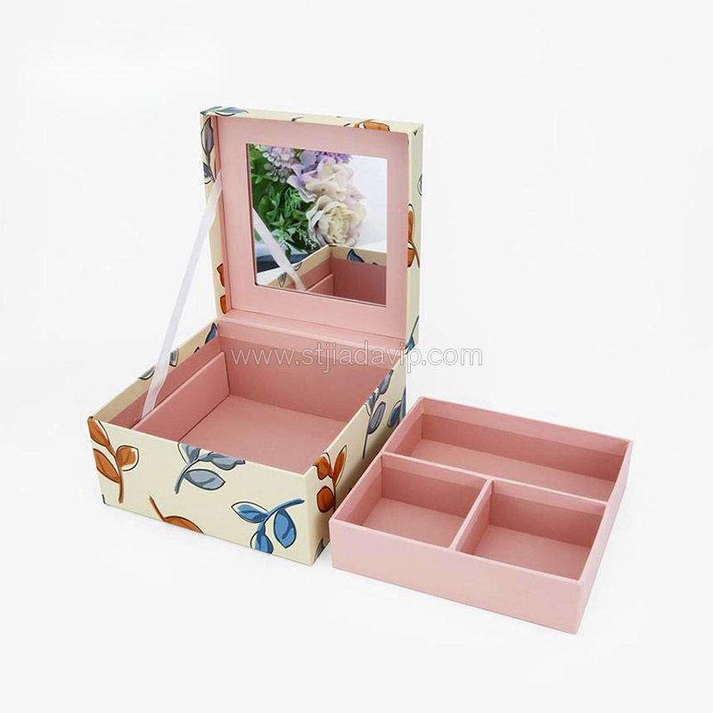 Large Capacity Paper Cardboard Jewelry Organizer Box Drawer Box For Rings Earrings Bracelets With Mirror 5