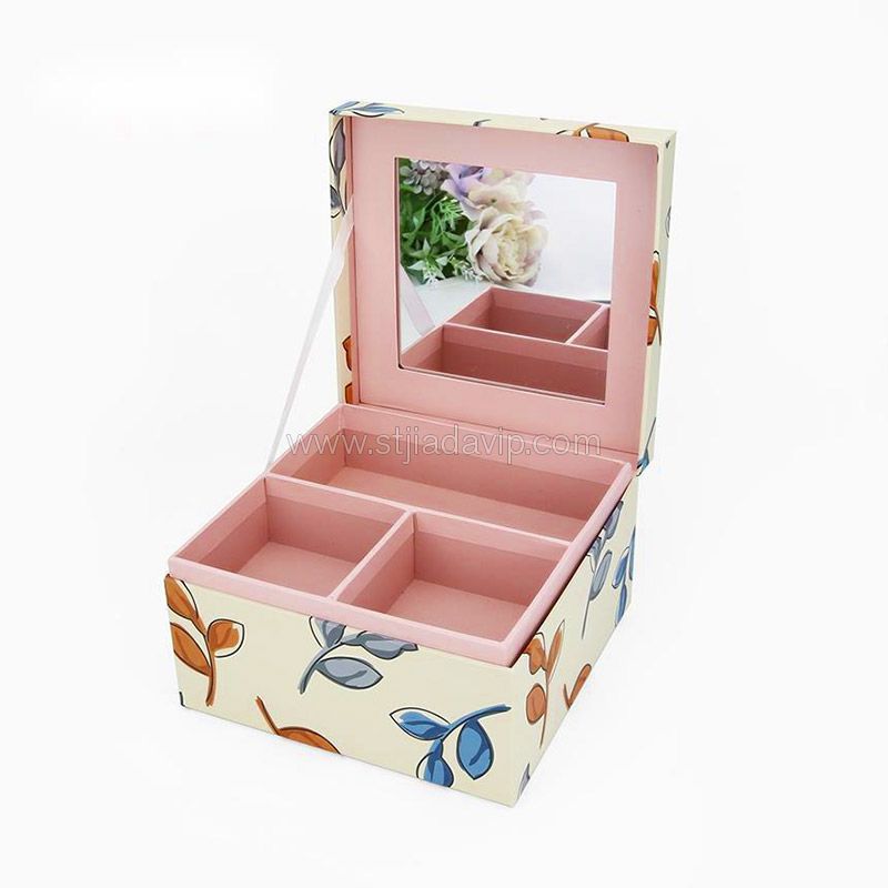 Large Capacity Paper Cardboard Jewelry Organizer Box Drawer Box For Rings Earrings Bracelets With Mirror 4