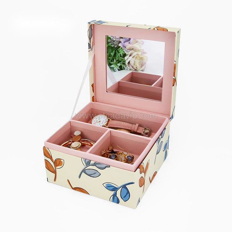 Large Capacity Paper Cardboard Jewelry Organizer Box Drawer Box For Rings Earrings Bracelets With Mirror 3