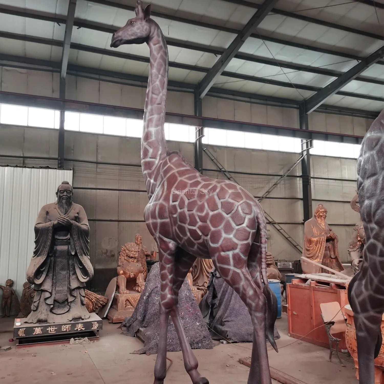 Par de tamaño natural de bronce jirafa estatua de metal escultura animal