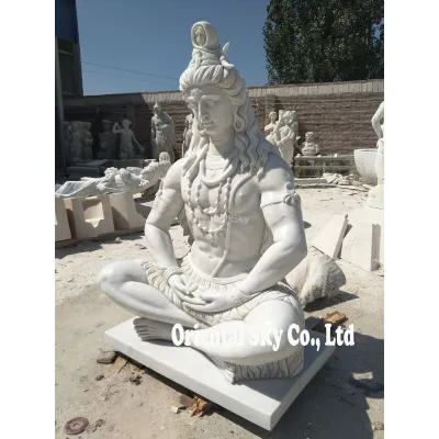 Statua del Signore Shiva in marmo bianco a grandezza naturale