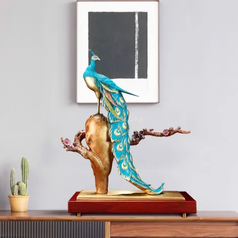 Estatua de bronce pavo real Arte Decoración del hogar