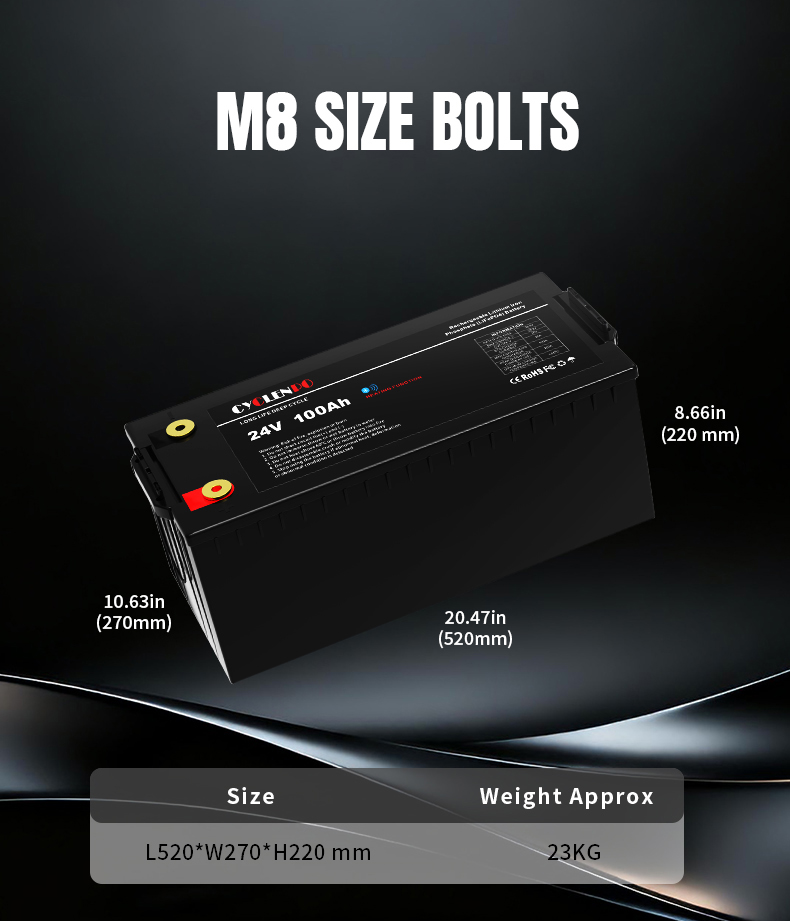 Cyclenpo 24V 100Ah Lithium Battery for Golf Cart Cyclenpo 24V 100Ah Lithium Battery built-in BMS