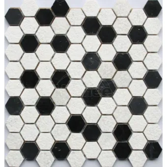 Black and White Hexagonal Stone Mosaic Tile
