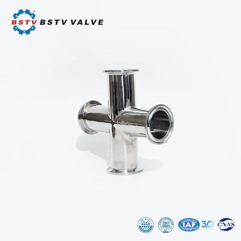 Sanitary Stainless Steel Tri Clamp Fittings 4 Way Cross