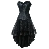 Black Brocade Overbust Corset And Layered Party Skirt