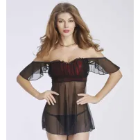 Ladies Sheer Sexy Mesh Lingerie With Sleeves