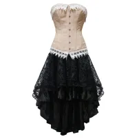 Champagne Jacquard Overbust Corset With Skirt