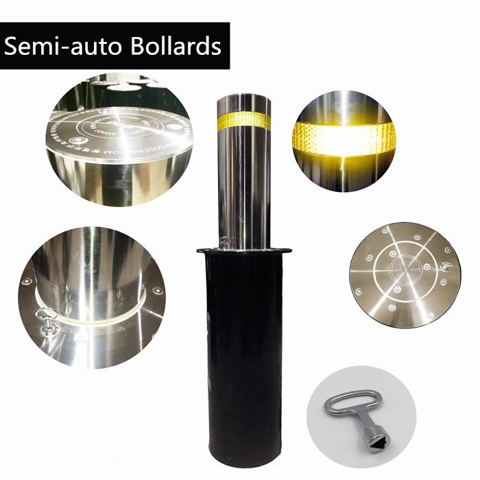 Automatic retractable hydraulic stainless steel security bollard