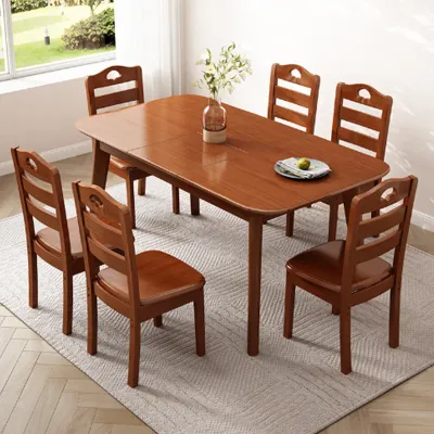 Solid Wood Telescopic Dining Table and Chair Combination of Nordic Small Household Rectangular Table and Chair Modern Simple Rectangular Dining Table