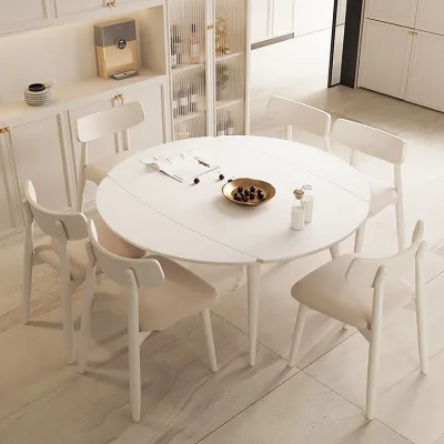 Rock slab dining table solid wood telescopic folding table