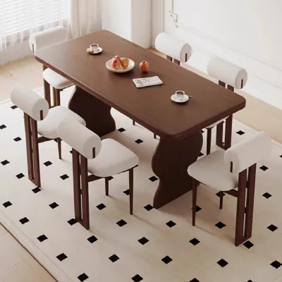 Rectangular solid wood dining table and chairs