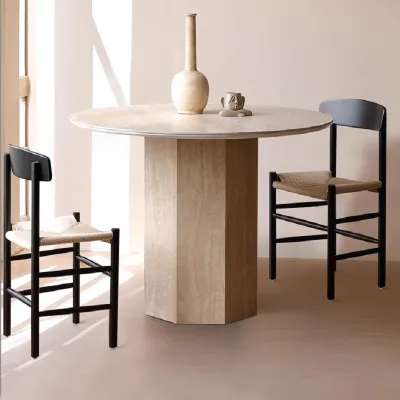 Round Rock Slab Dining Table and Chairs