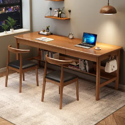 Double solid wood desk and chair
