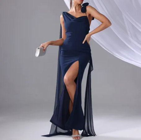 Chiffon Draped Split Maxi Dress Chiffon Draped Split Maxi Dress
