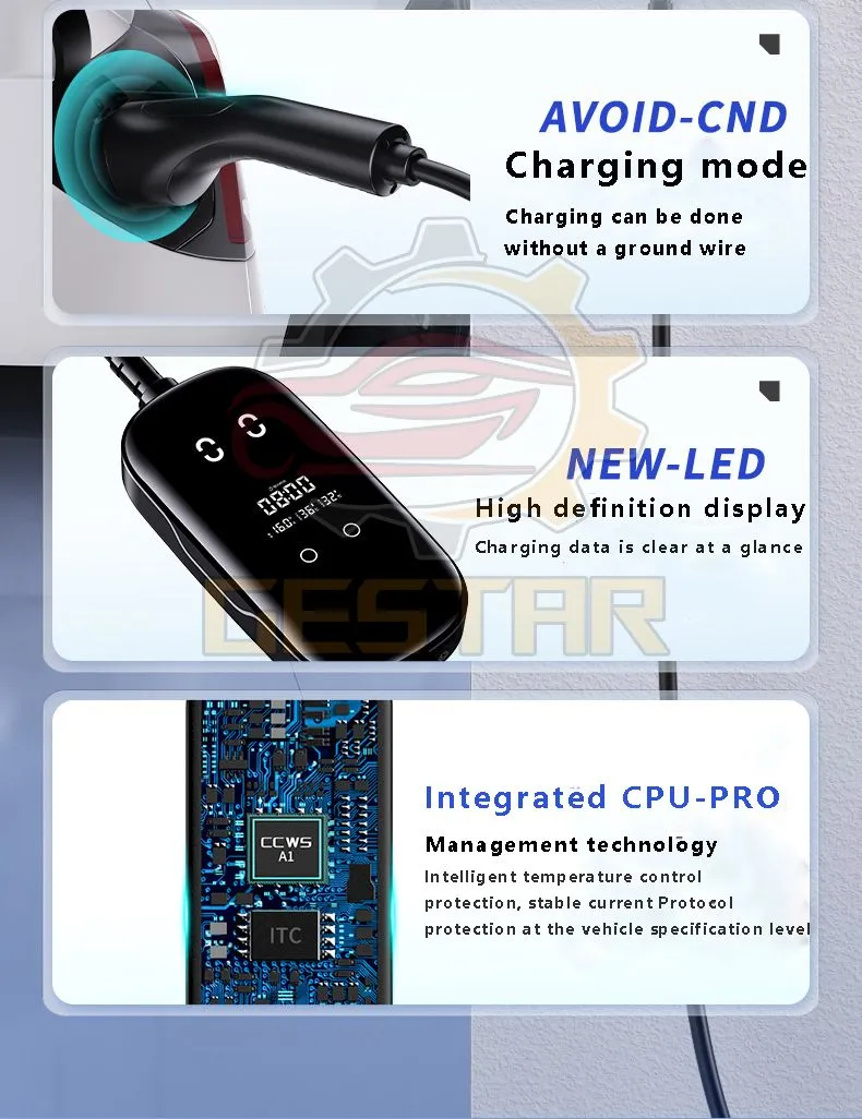 Портативное интеллектуальное зарядное зарядное зарядное устройство для гибридного и электромобиля Портативное интеллектуальное зарядное зарядное зарядное устройство для гибридного и электромобиля