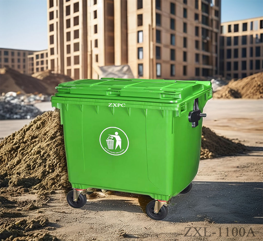 HDPE Mobile wheelie Bin 1100 Liter Universal Casters with Brake with Drain Hole