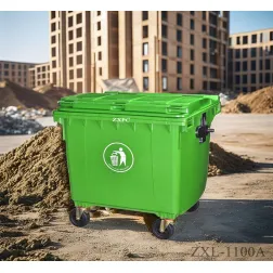 HDPE Mobile wheelie Bin 1100 Liter Universal Casters with Brake with Drain Hole