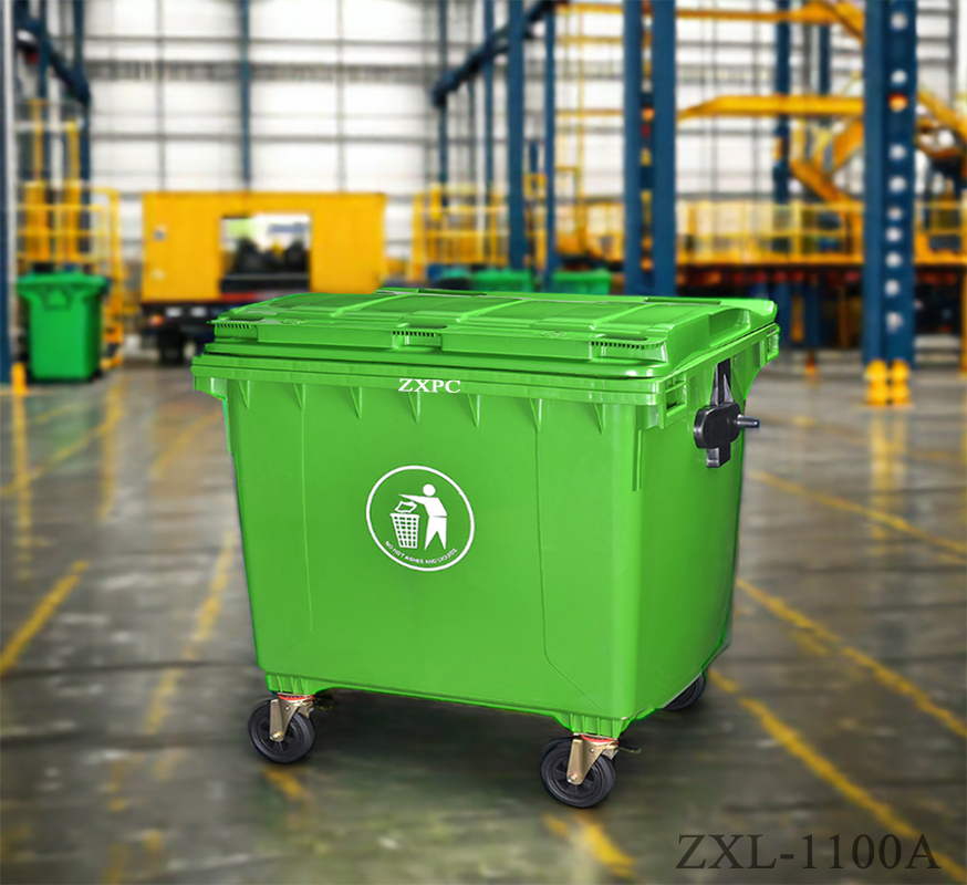 HDPE Mobile wheelie Bin 1100 Liter Universal Casters with Brake with Drain Hole