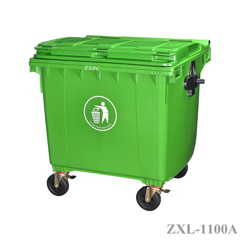 HDPE Mobile wheelie Bin 1100 Liter Universal Casters with Brake with Drain Hole