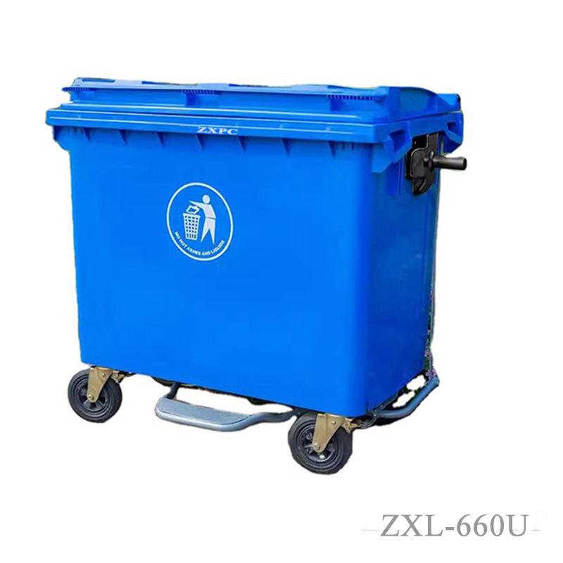 HDPE Pedal Mobile wheelie Bin 660 Liter EN840 with Drain Hole