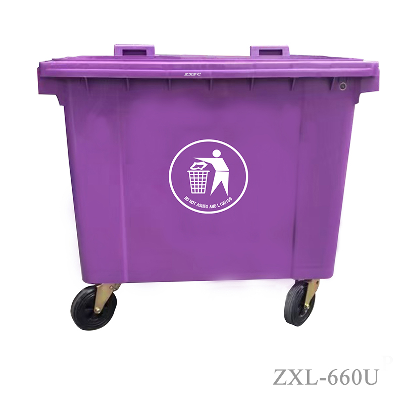HDPE Pedal Mobile wheelie Bin 660 Liter EN840 with Drain Hole