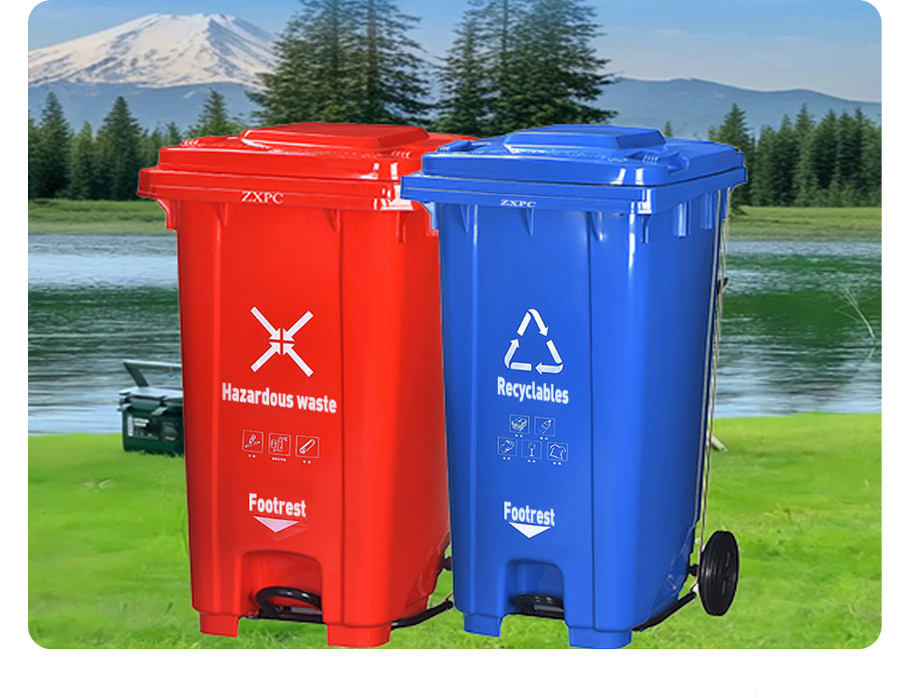 U-shaped Pedal Outdoor Trash Can ZXL-240U Material HDPE EN840-5 Standard