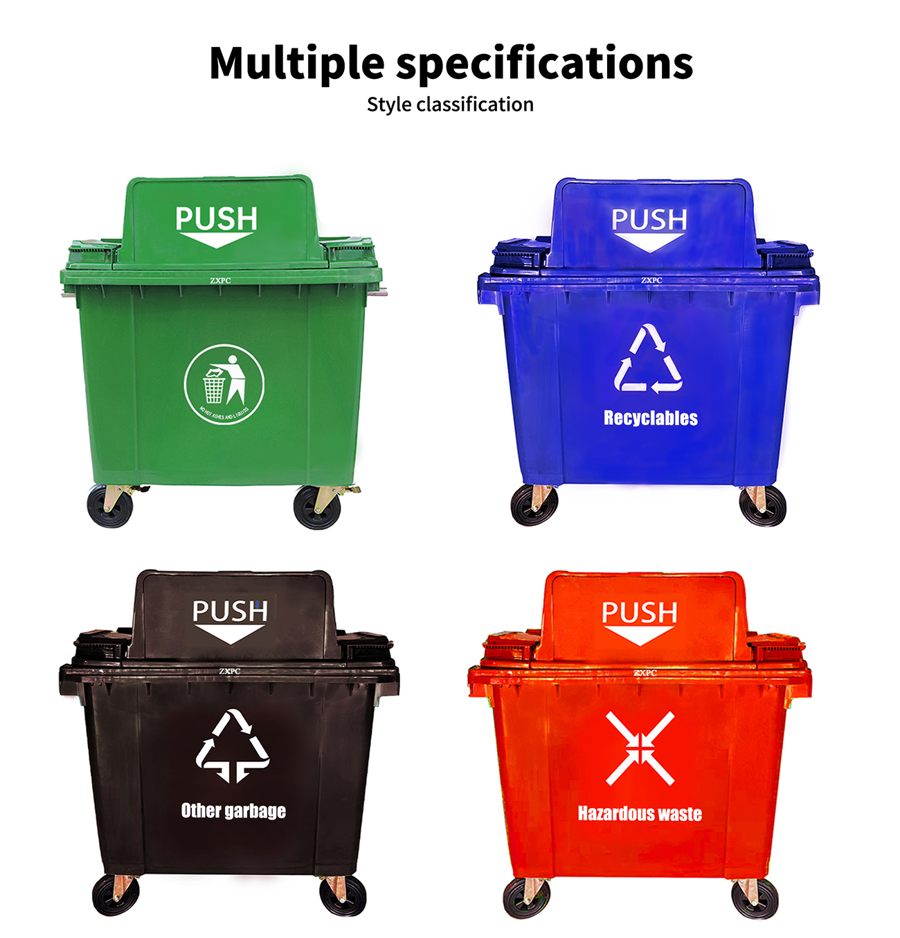 HDPE Mobile wheelie Bin ZXL- 660D Push Lid EN840
