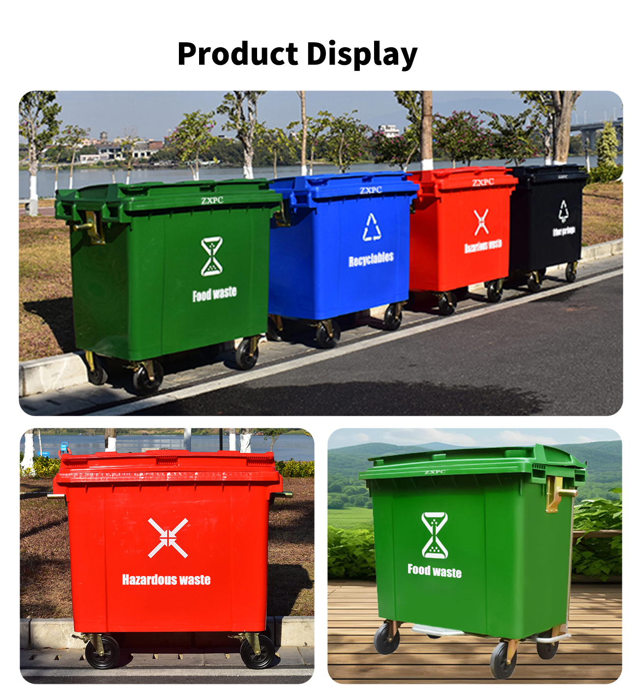 HDPE Pedal Mobile wheelie Bin ZXL- 660U Liter EN840 with Drain Hole