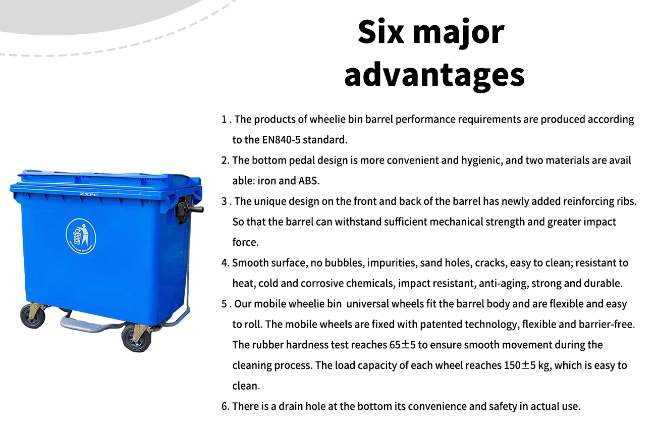 HDPE Pedal Mobile wheelie Bin ZXL- 660U Liter EN840 with Drain Hole
