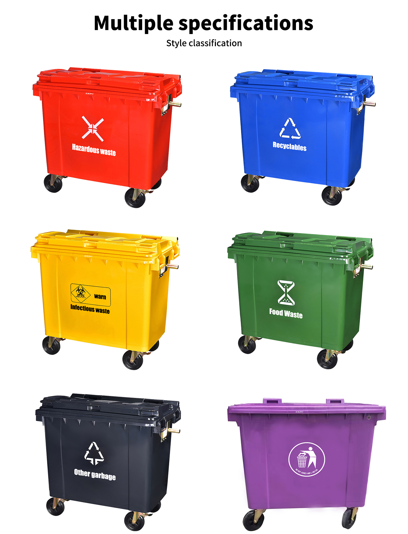 HDPE Mobile wheelie Bin 660 Liter EN840-5 Universal Casters