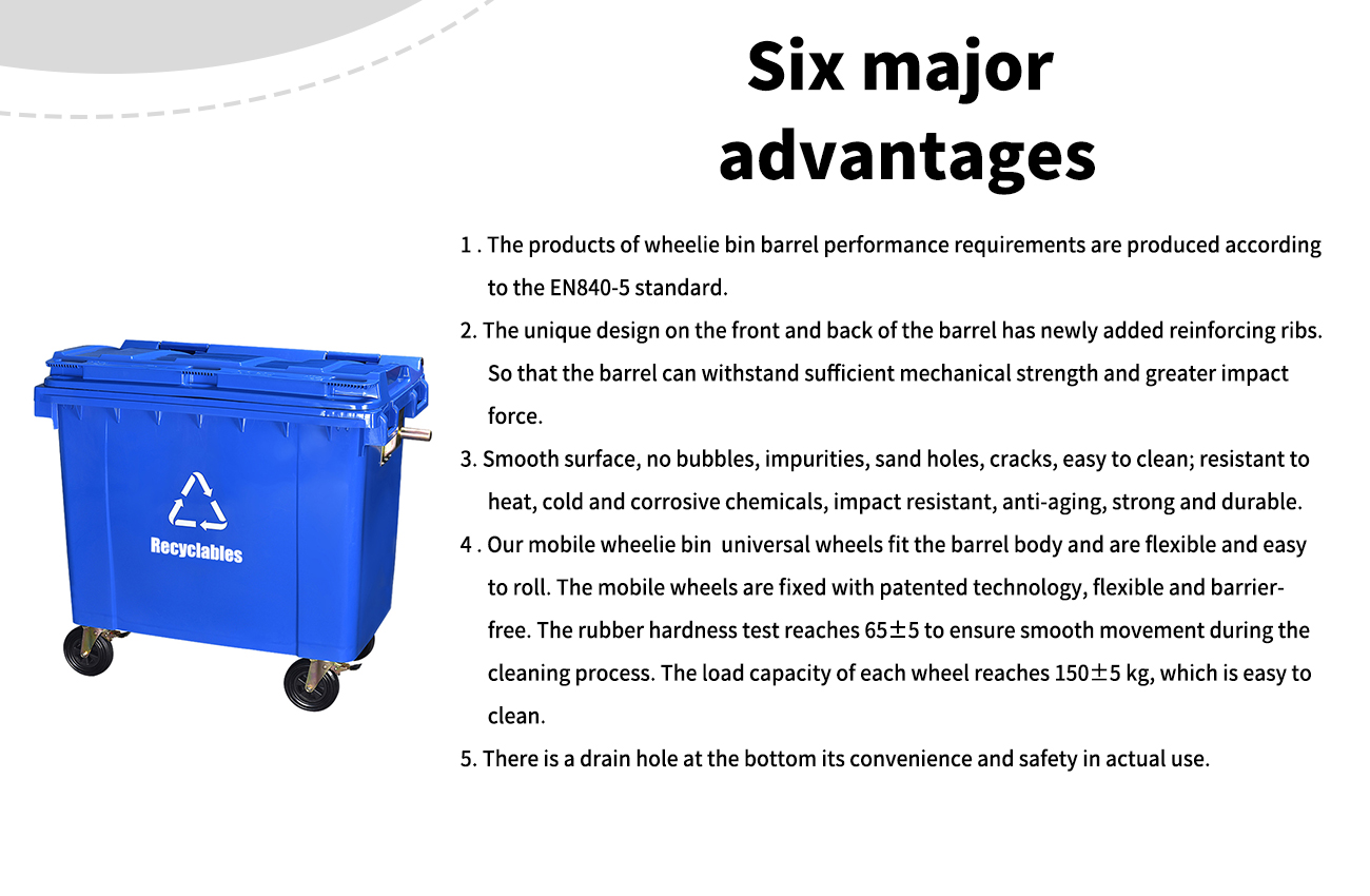HDPE Mobile wheelie Bin 660 Liter EN840-5 Universal Casters