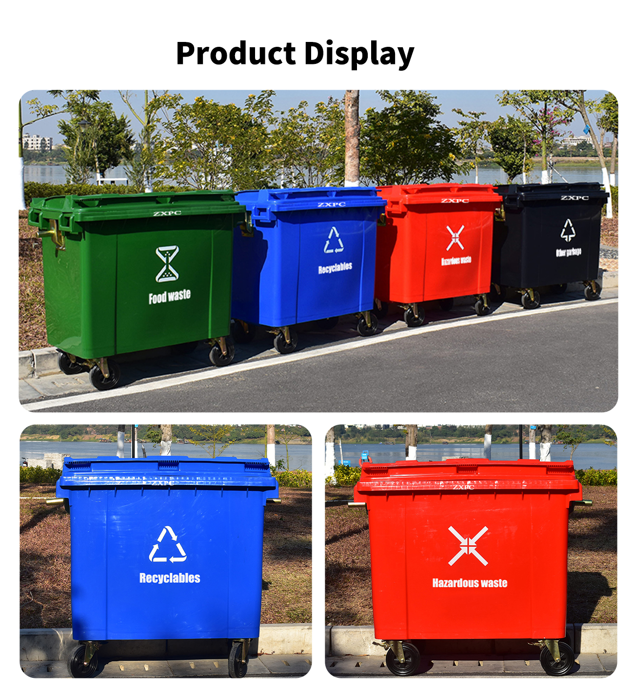 HDPE Mobile wheelie Bin 660 Liter EN840-5 Universal Casters