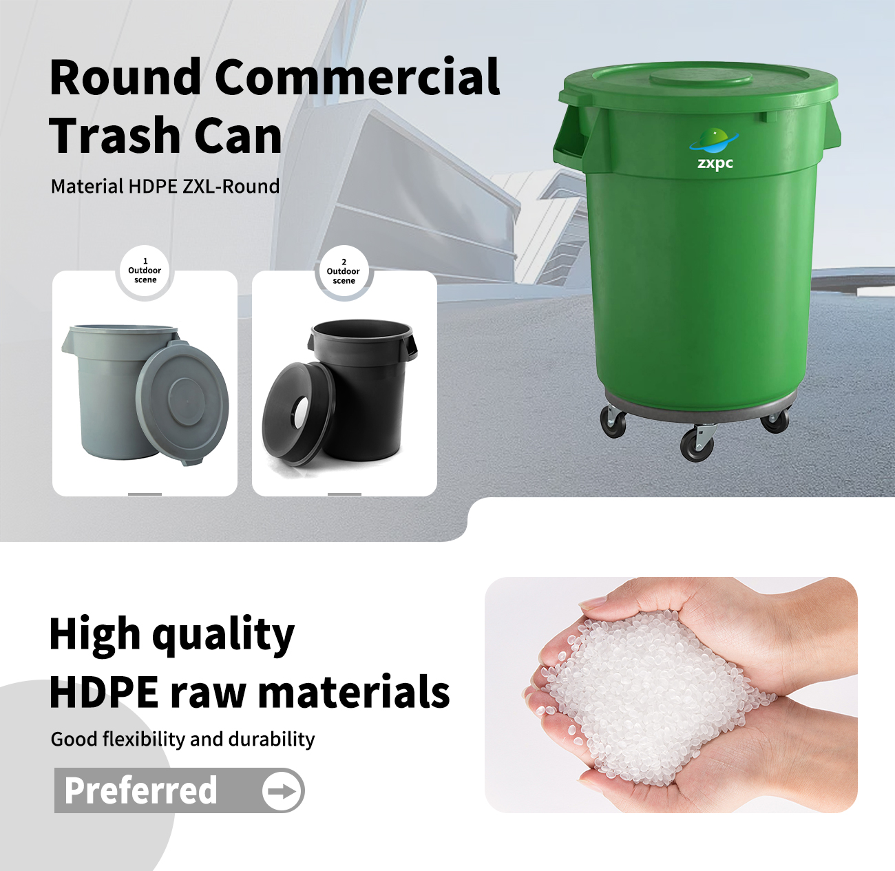 Round Commercial Trash Can Material HDPE ZXL-Round