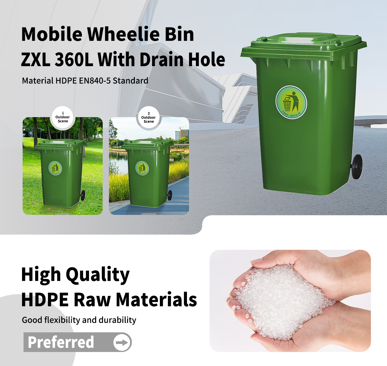 Mobile wheelie Bin ZXL 360L with Drain Hole