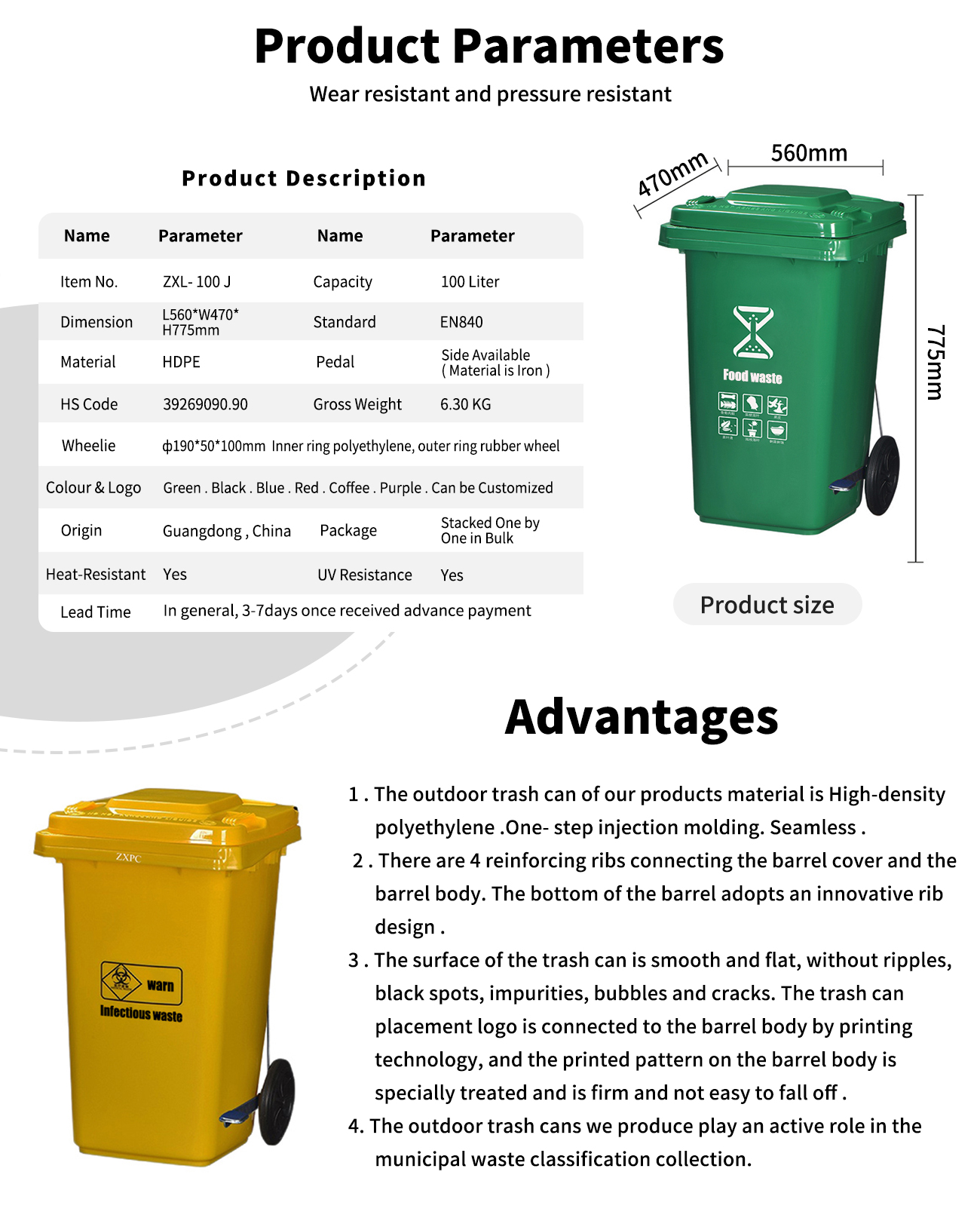 Outdoor Classified Dust Bin HDPE ZXL-100J