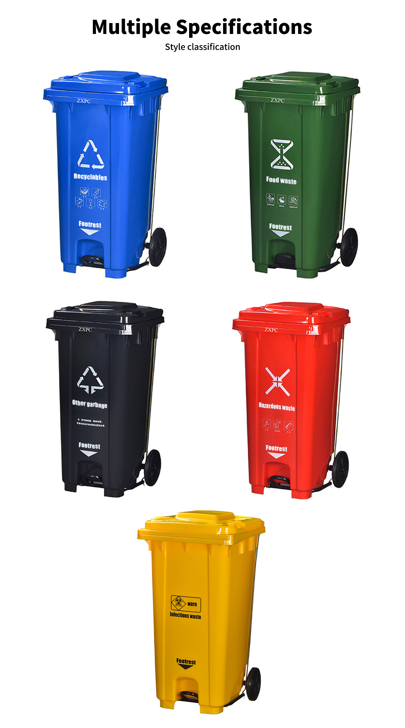 Outdoor Classified Pedal Trash Can  ZXL-120U HDPE