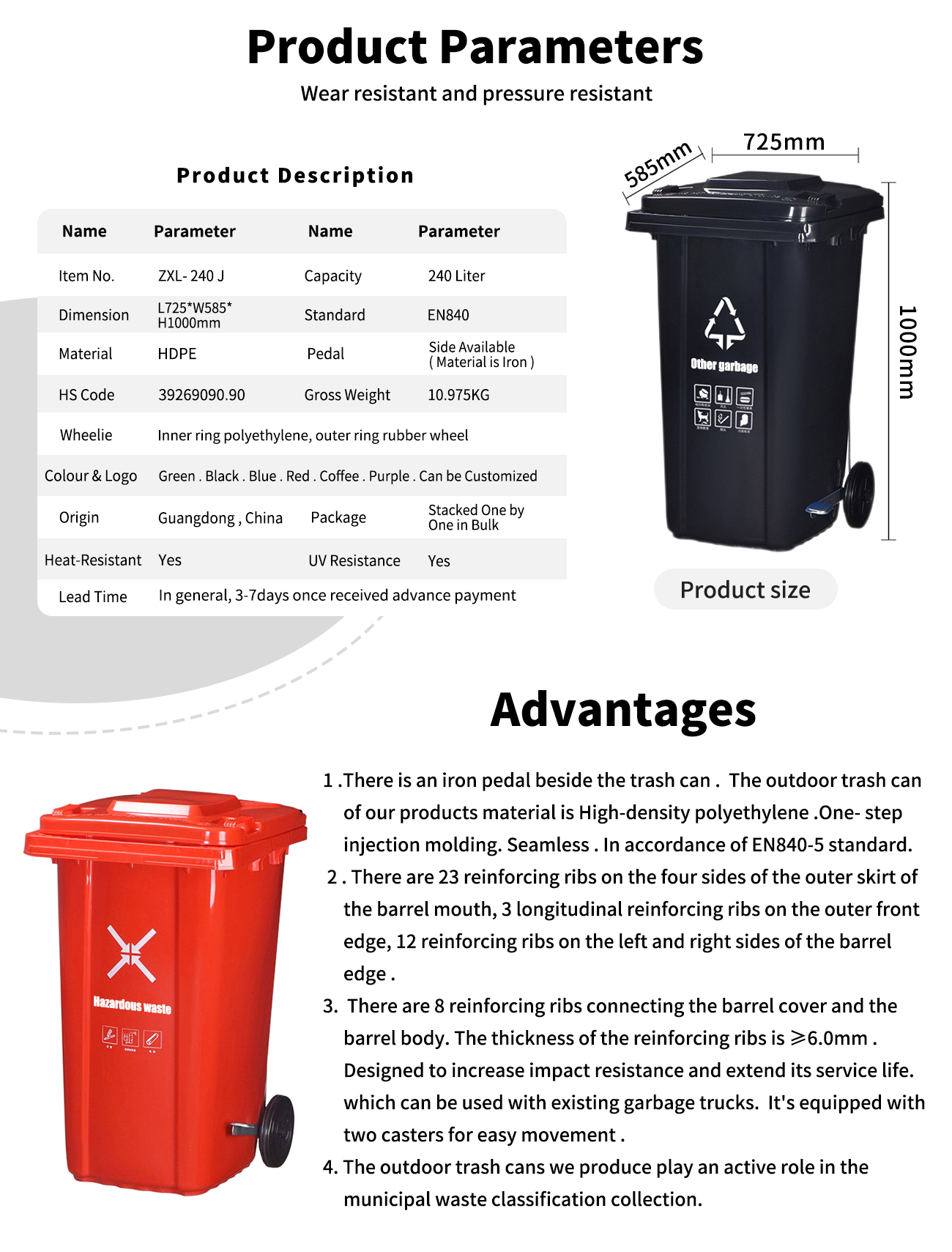 Classified Trash Can  Material HDPE ZXL-240J