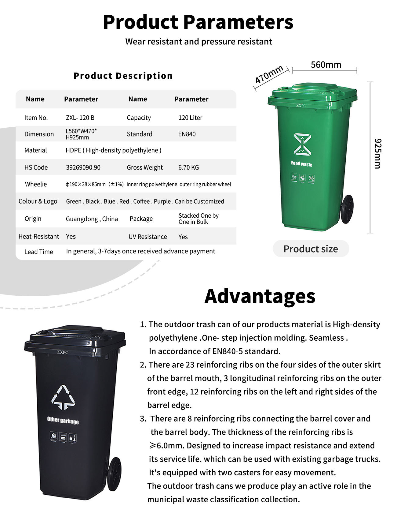 Outdoor Classified Trash Can HDPE ZXL-120B