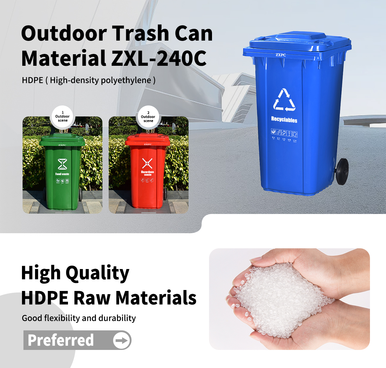 Outdoor Trash Can  Material HDPE EN840-5 ZXL-240C