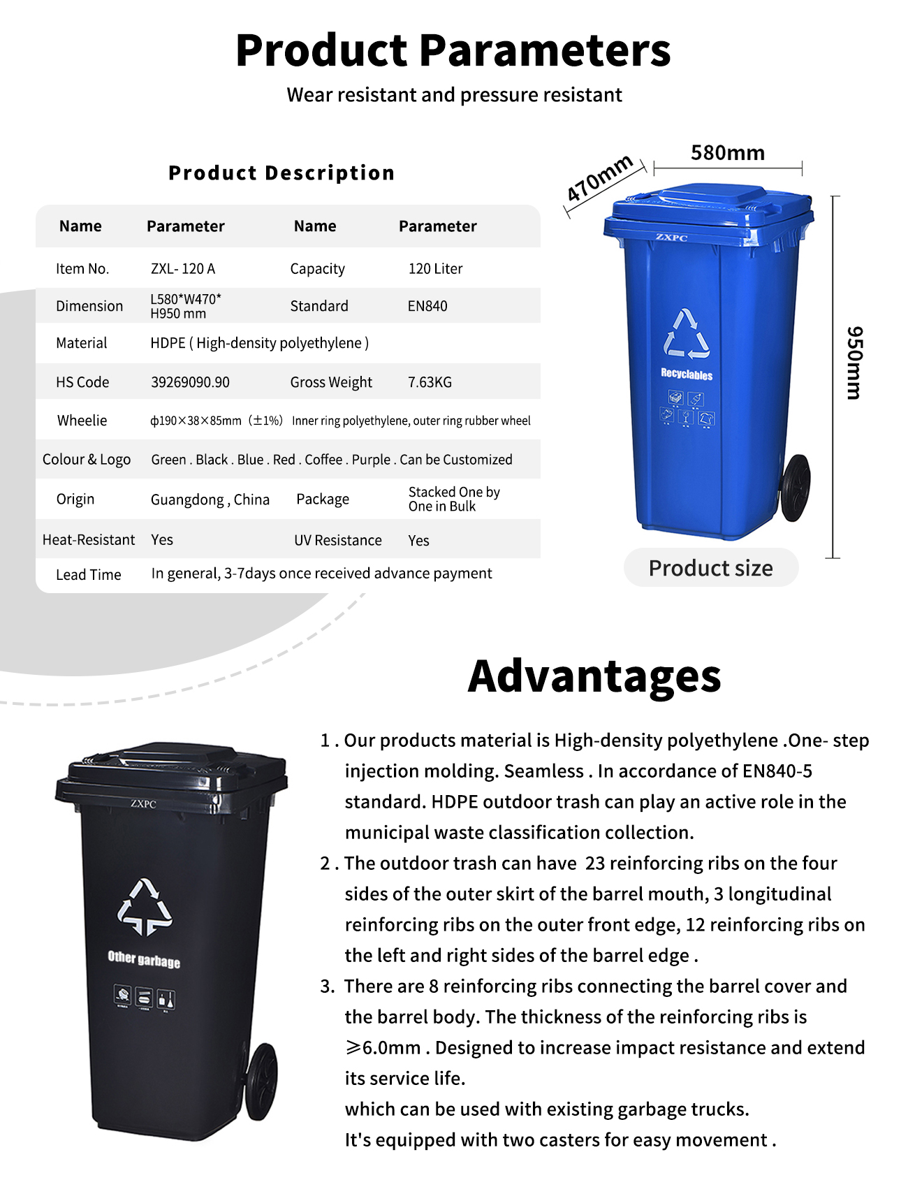 Outdoor Classified Dust Bin 120 Liter Material HDPE