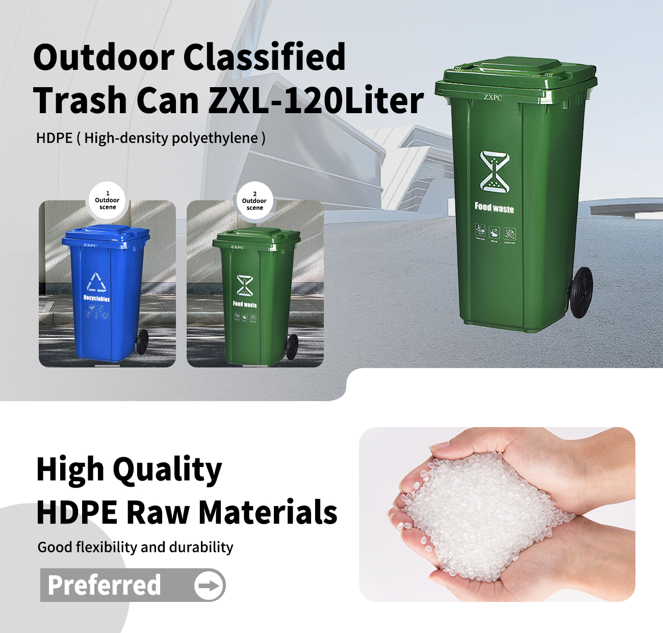 Outdoor Classified Dust Bin 120 Liter Material HDPE