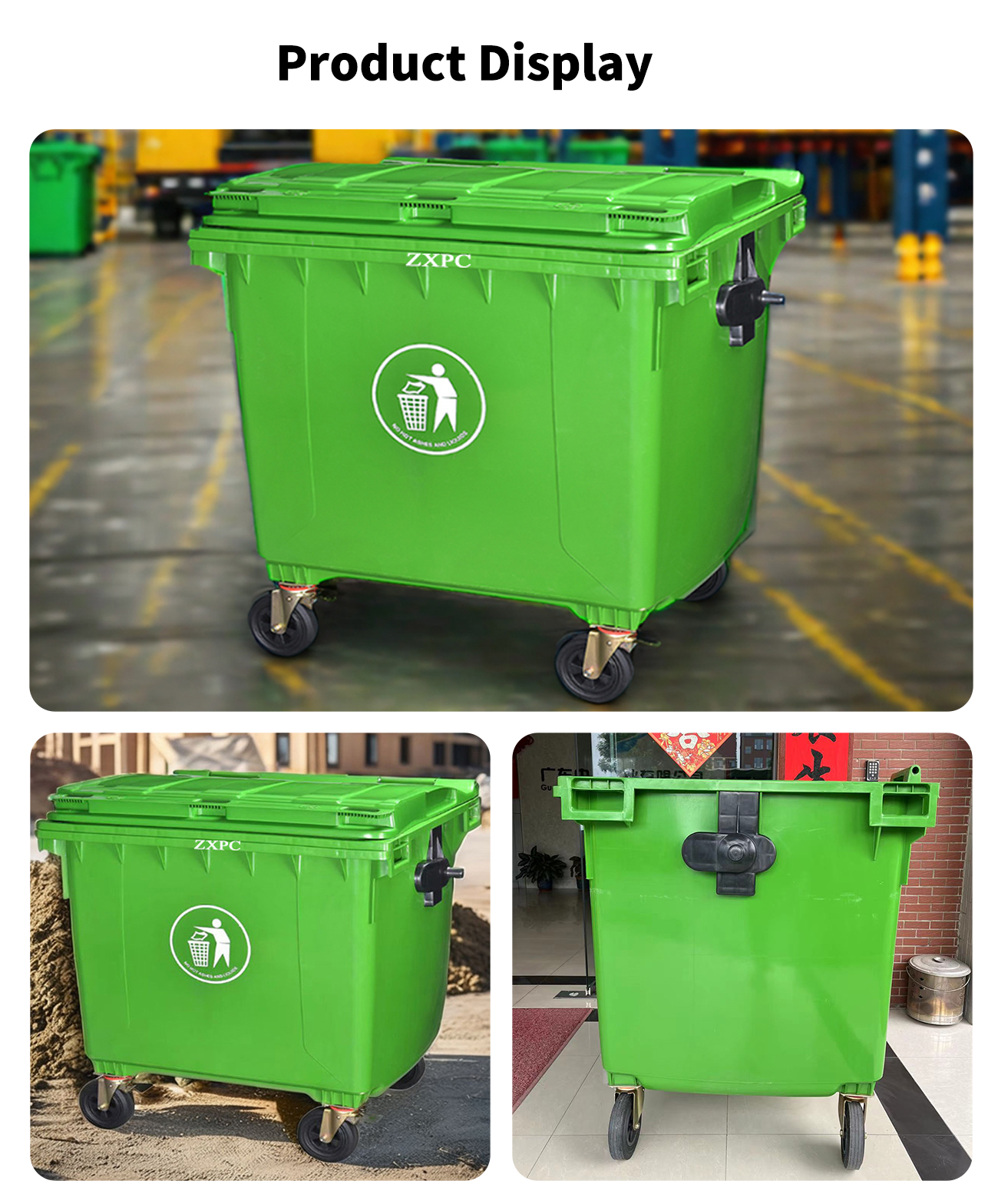 HDPE Mobile wheelie Bin 1100 Liter Universal Casters with Brake with Drain Hole